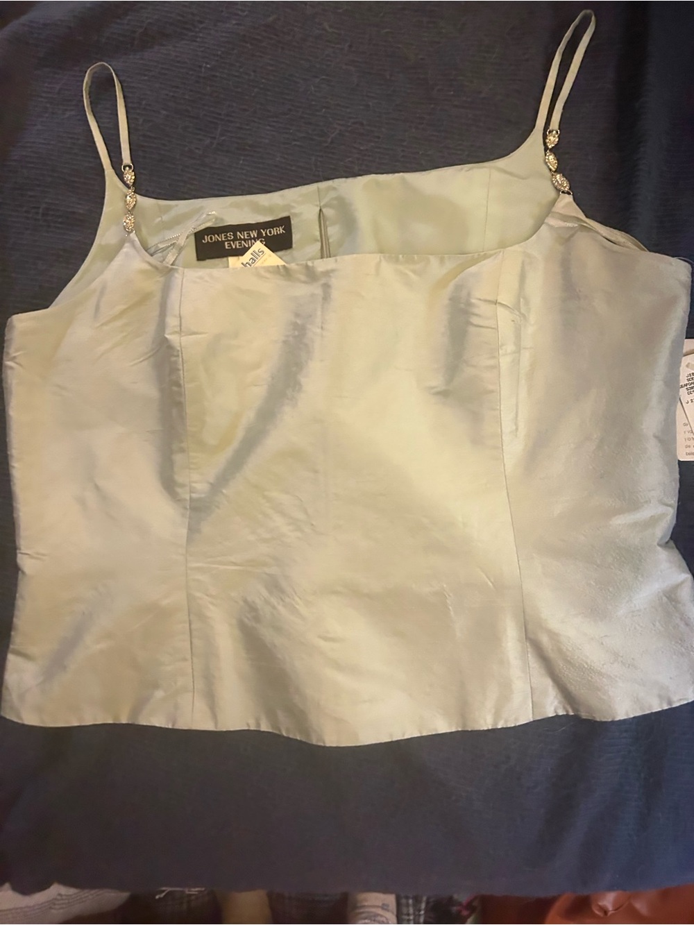 Jones New York Light Silver Satin Camisole with Embellished Straps
